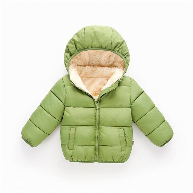 Solid Fleece-lining Hooded Long-sleeve Baby Coat Jacket Green
