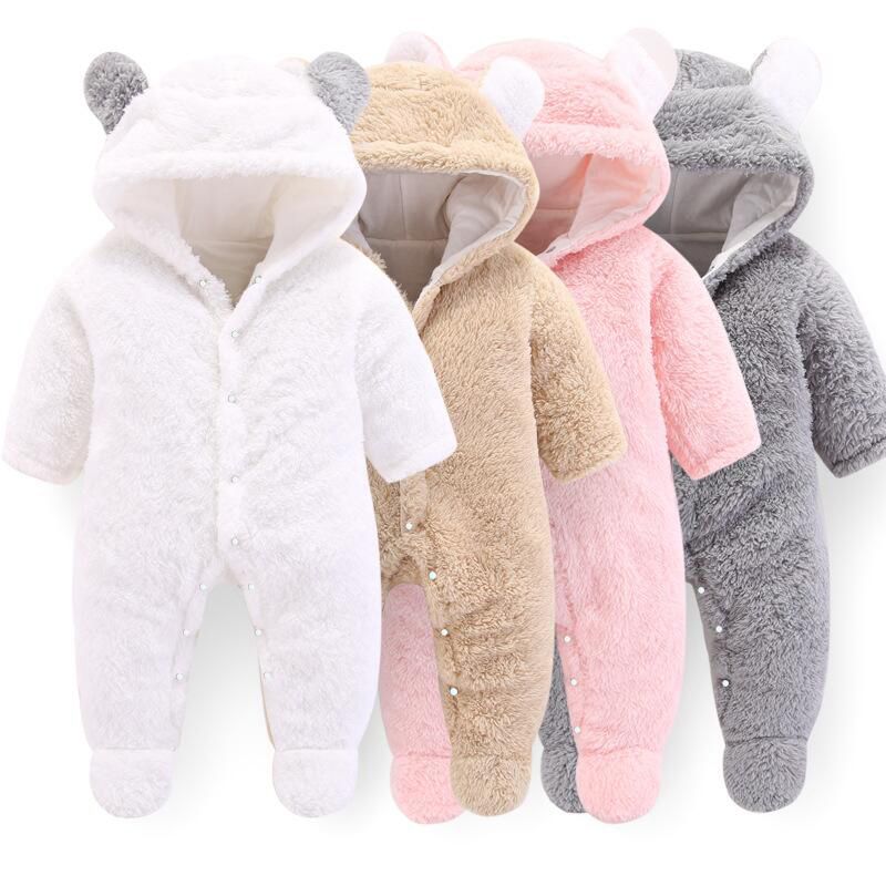 Solid Hooded 3D Bear Design Long-sleeve Baby Jumpsuit White big image 2