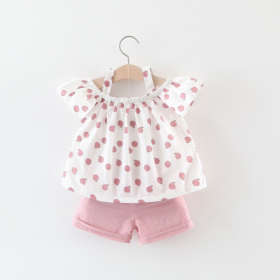 2-piece Toddler Girls Fruit Print Bow Top and Shorts Set Pink big image 7