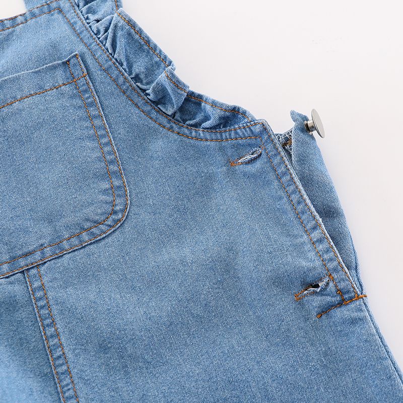 Toddler Girl Ruffled Denim Suspender Overalls Blue big image 3