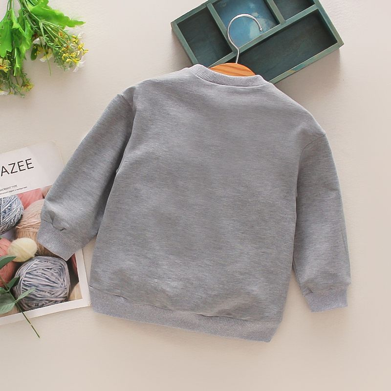 Toddler Girl/Boy 100% Cotton Letter Embroidered Casual Pullover Sweatshirt Grey big image 2