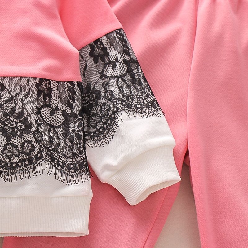 2-piece Toddler Girl Lace Design Colorblock Pullover and Pink Pants Set Pink big image 3
