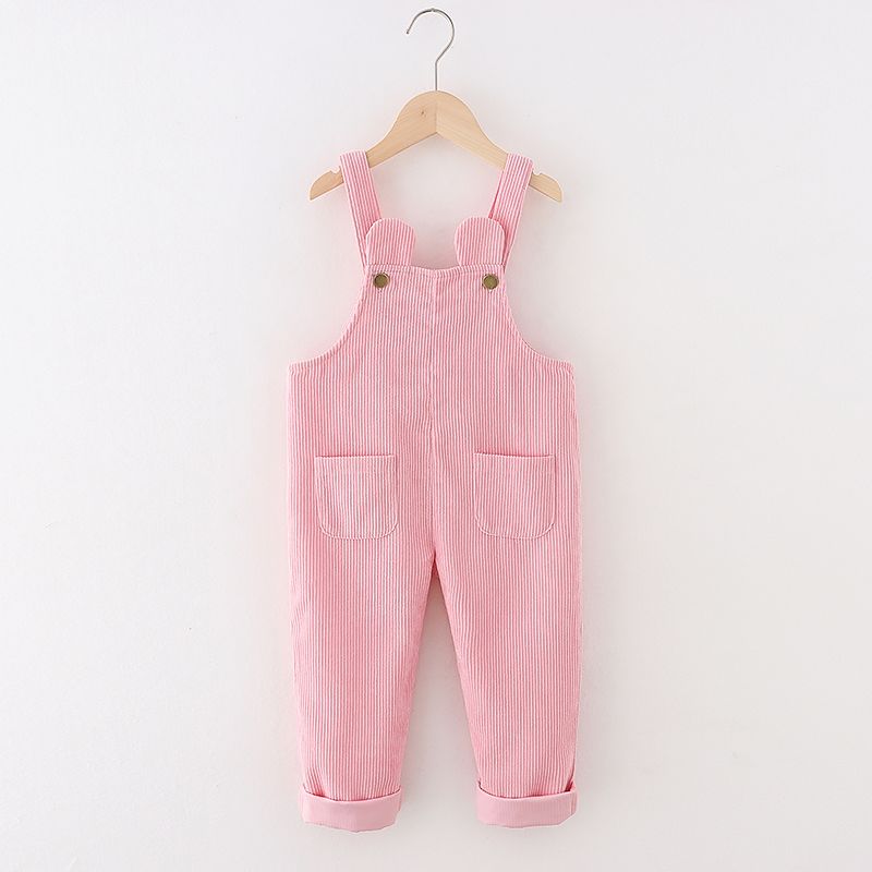 Toddler Girl Ear Design Pocket Button Design Corduroy Overalls Pink
