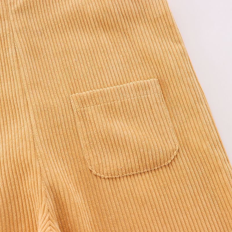 Macacão de veludo cotelê de cor sólida para menina de 1 peça/camiseta de manga comprida canelada gola alta Amarelo big image 4