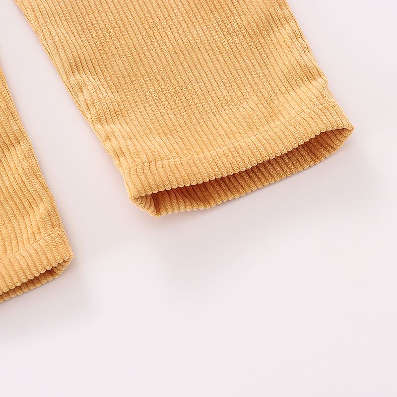 Macacão de veludo cotelê de cor sólida para menina de 1 peça/camiseta de manga comprida canelada gola alta Amarelo big image 5