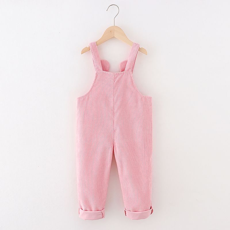 Toddler Girl Ear Design Pocket Button Design Corduroy Overalls Pink big image 3