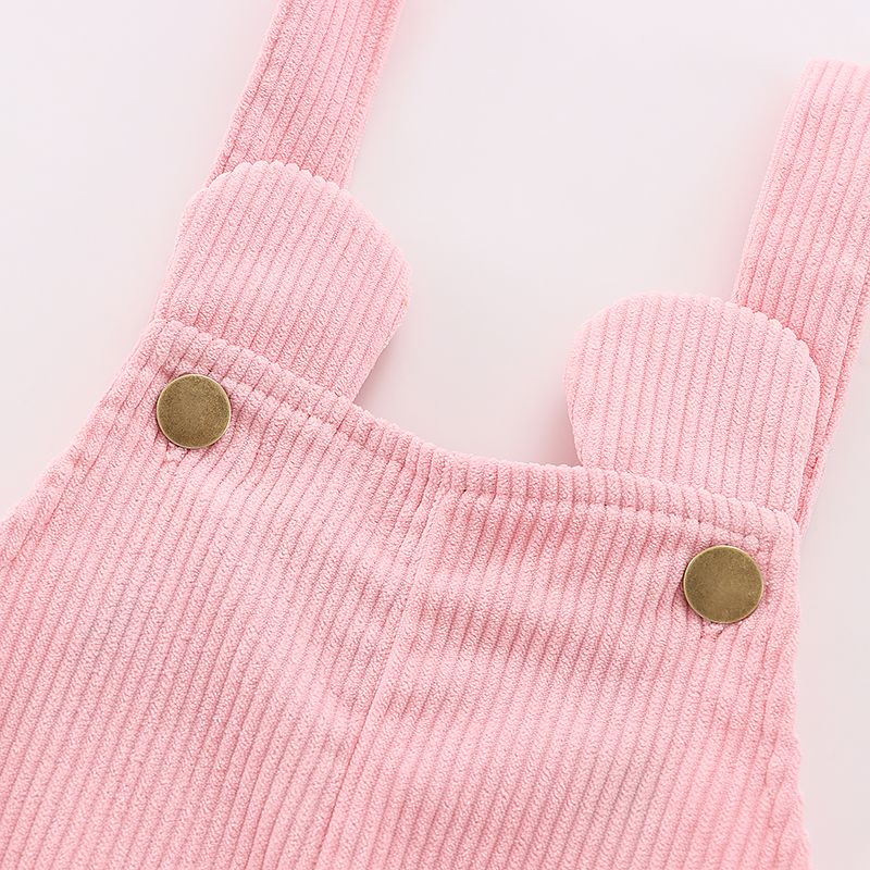 Toddler Girl Ear Design Pocket Button Design Corduroy Overalls Pink big image 4