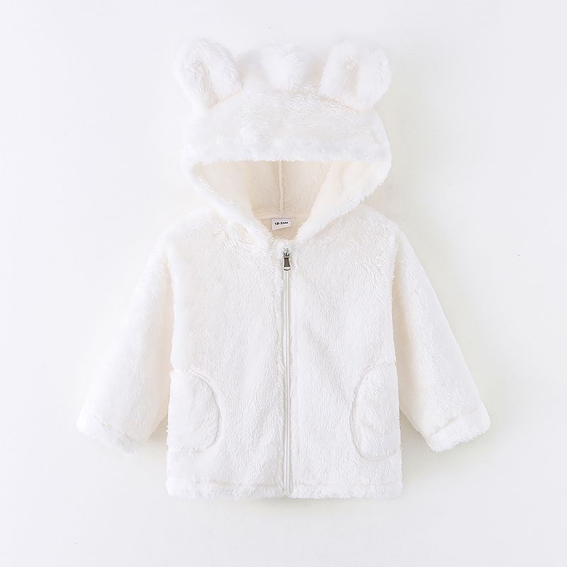Toddler Girl/Boy Ear Design Zipper Fuzzy Jacket Coat White big image 5