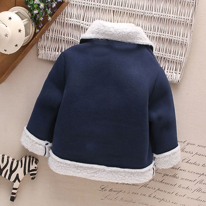 Toddler Girl/Boy Lapel Collar Zipper Fuzzy Berber Fleece Coat Dark Blue big image 2