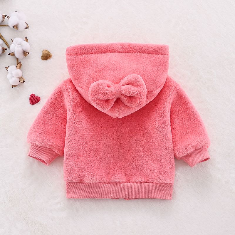 Cartoon Bear 3D Ears Solid Long-sleeve Hooded Baby Fleece Coat Jacket Pink big image 4