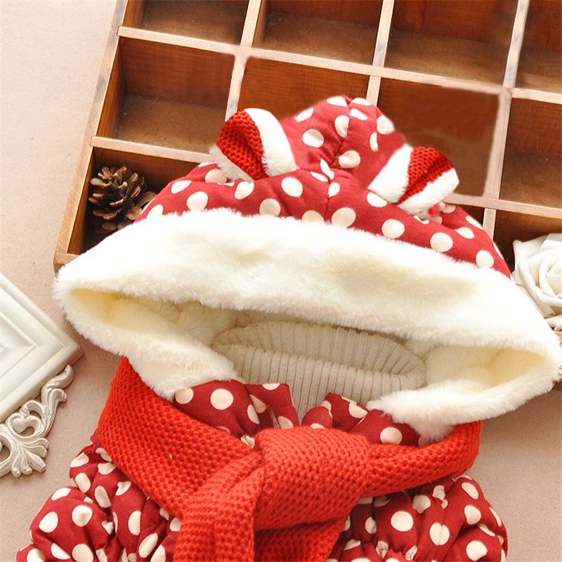 Baby / Toddler Girl Ear Decor Fleece Dots Long-sleeve Hooded Cotton Coat Red big image 2