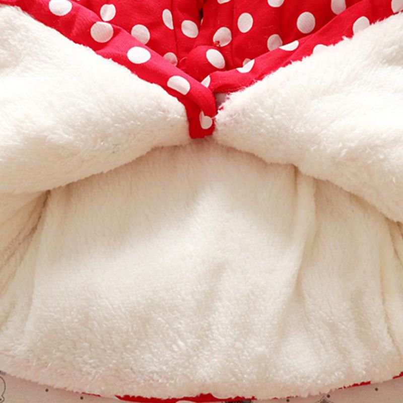 Baby / Toddler Girl Ear Decor Fleece Dots Long-sleeve Hooded Cotton Coat Red