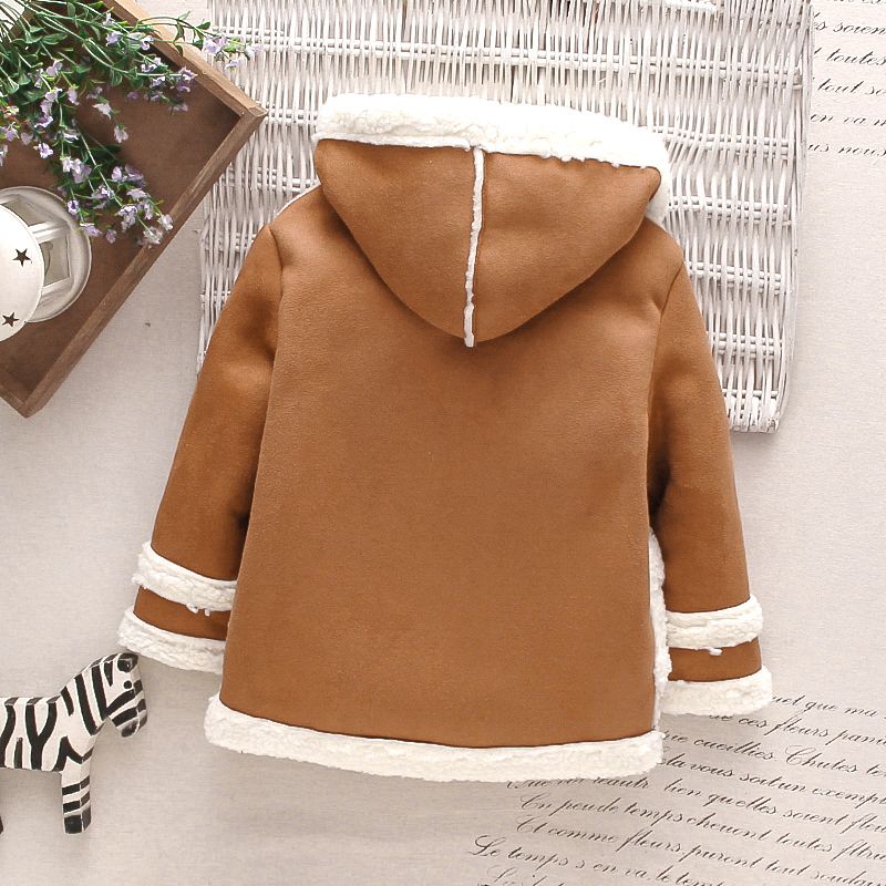 Toddler Boy/Girl Fleece Lined Zipper Hooded Jacket Coat Coffee big image 2