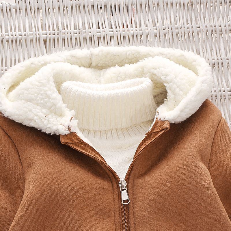 Toddler Boy/Girl Fleece Lined Zipper Hooded Jacket Coat Coffee big image 3