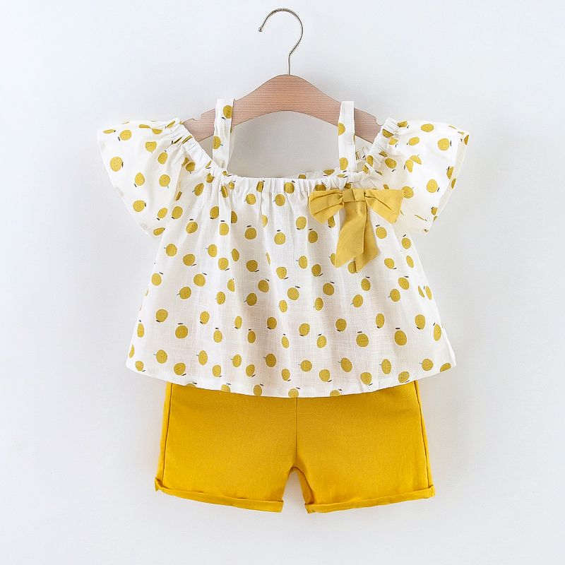 2-piece Toddler Girls Fruit Print Bow Top and Shorts Set Yellow big image 1