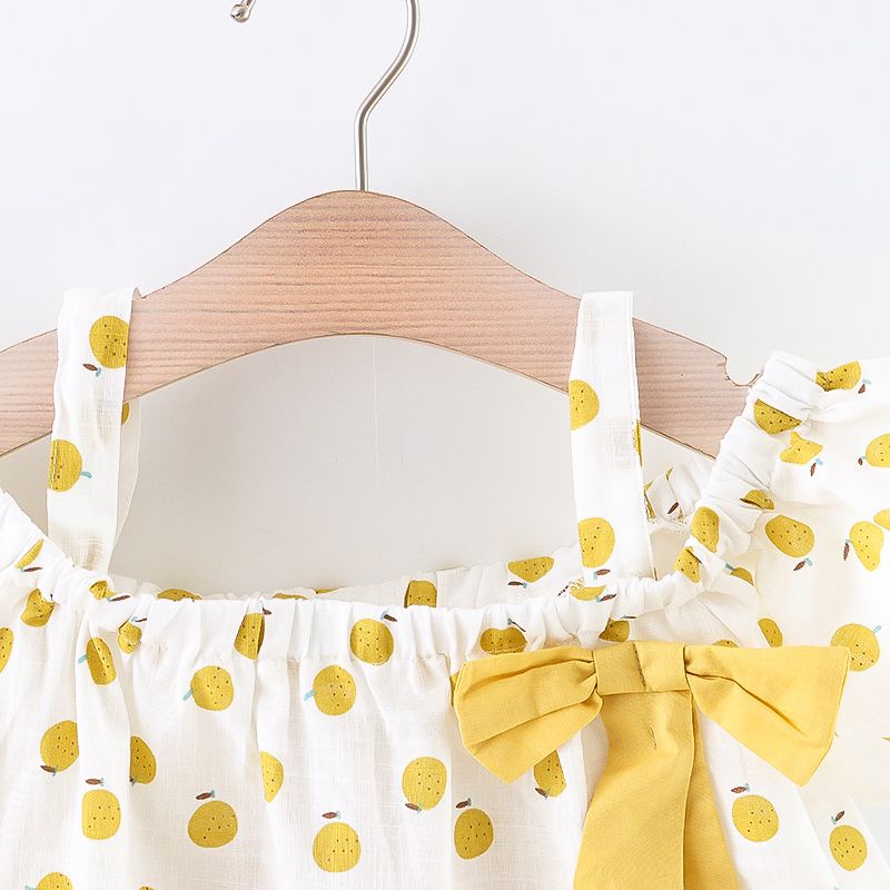 2-piece Toddler Girls Fruit Print Bow Top and Shorts Set Yellow big image 2