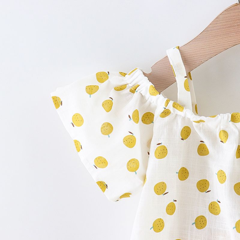 2-piece Toddler Girls Fruit Print Bow Top and Shorts Set Yellow big image 6