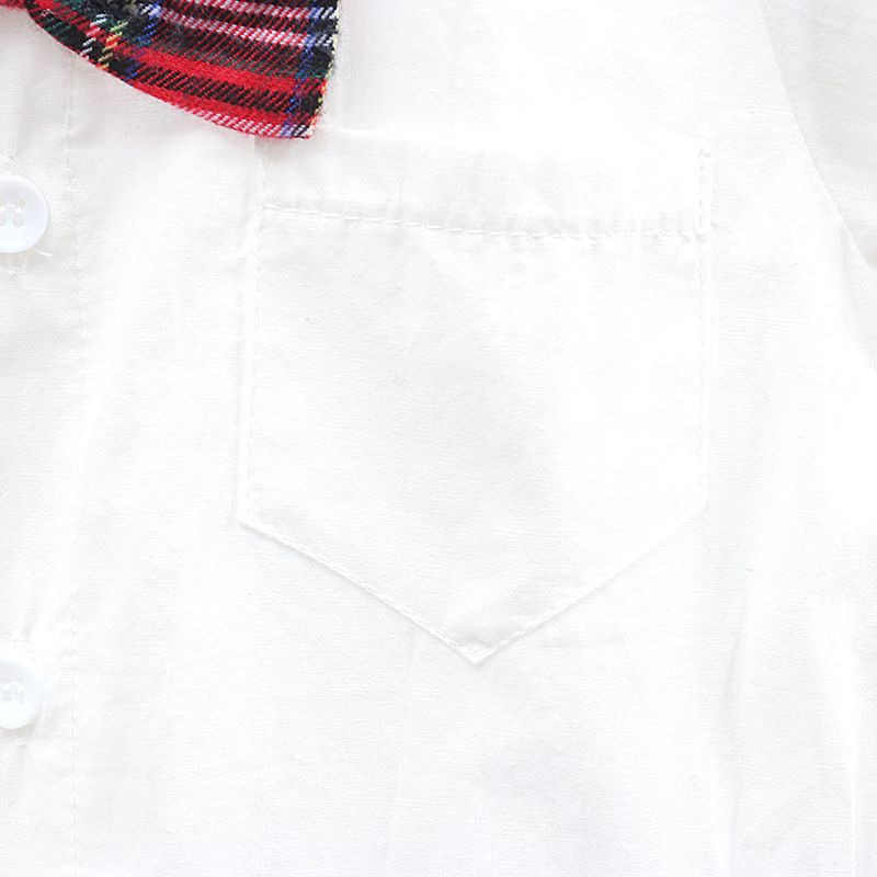 2pcs Toddler Boy Gentleman Suit, Bow tie Design White Shirt and Plaid Suspender Shorts Set White