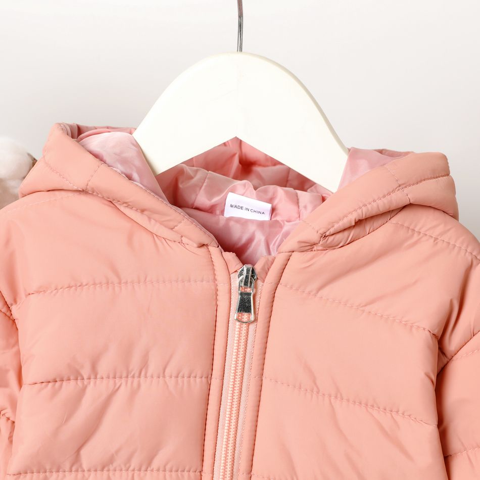Toddler Boy/Girl Basic Solid Color Hooded Padded Coat Pink big image 3