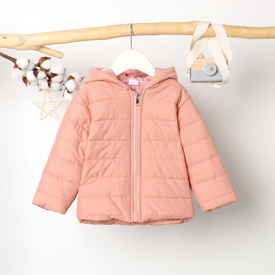 Toddler Boy/Girl Basic Solid Color Hooded Padded Coat Pink