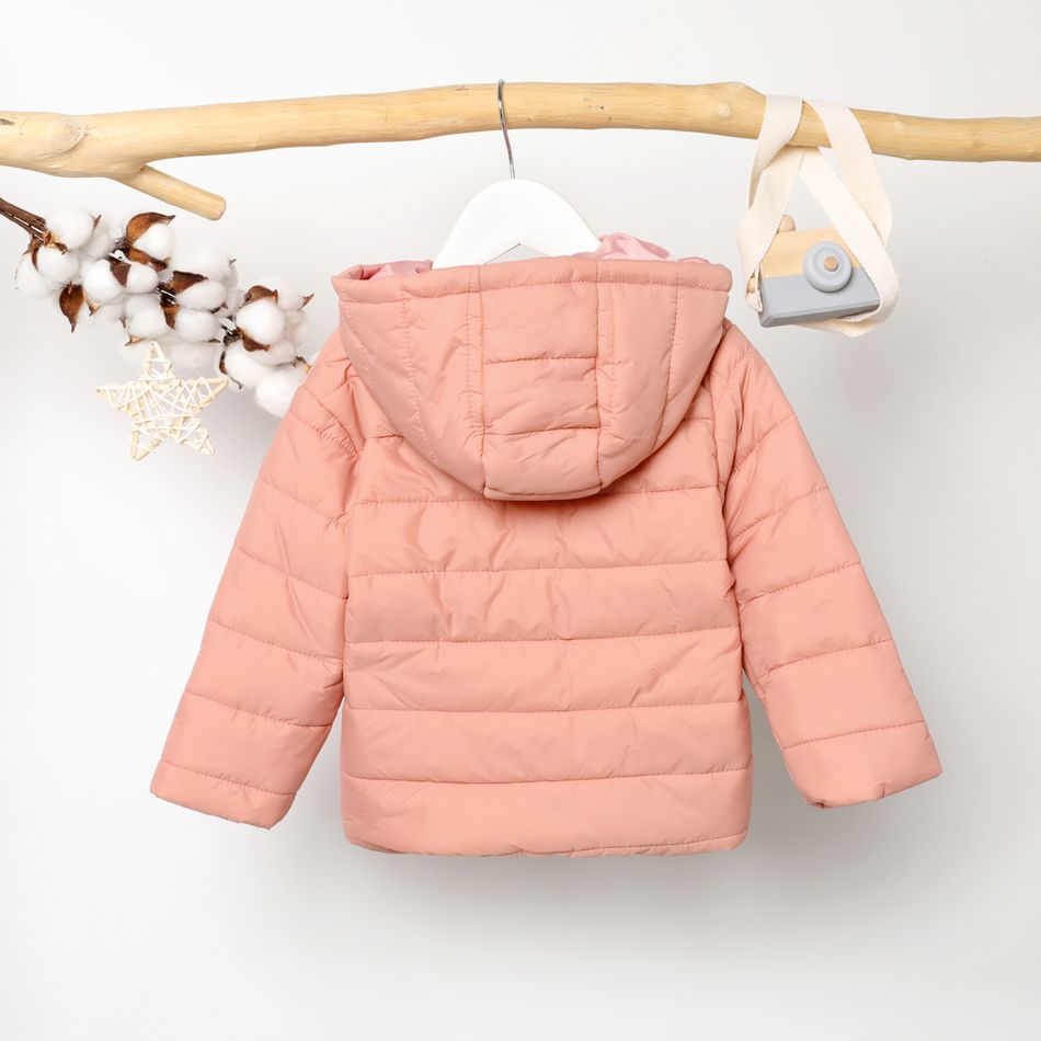 Toddler Boy/Girl Basic Solid Color Hooded Padded Coat Pink big image 2