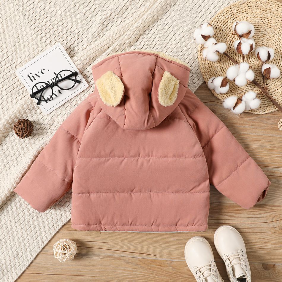 Toddler Girl Playful Ear Design Fleece Hooded Coat Pink big image 2