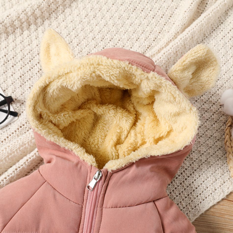 casaco com capuz de lã com design de orelha brincalhão para menina infantil Rosa big image 3
