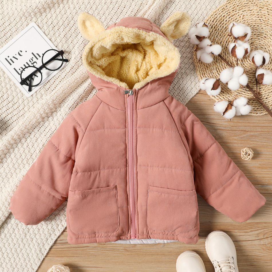 casaco com capuz de lã com design de orelha brincalhão para menina infantil Rosa big image 1