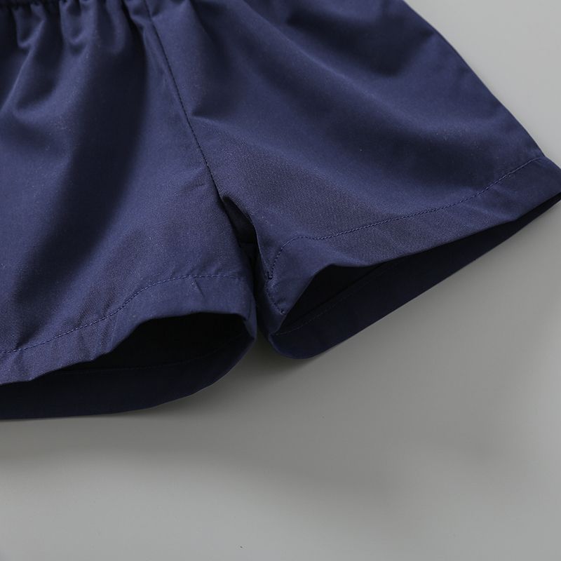 2pcs Baby Boy Bow Tie Decor Allover Palm Leaf Print Short-sleeve Shirt and Solid Shorts Set Tibetanblue big image 6