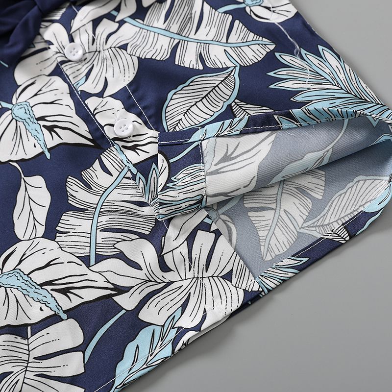 2pcs Baby Boy Bow Tie Decor Allover Palm Leaf Print Short-sleeve Shirt and Solid Shorts Set Tibetanblue big image 4