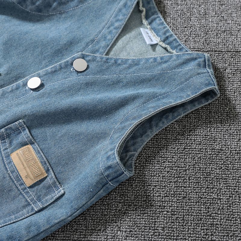 Toddler Boy Trendy 100% Cotton Button Pocket Design Blue Denim Vest Blue big image 3