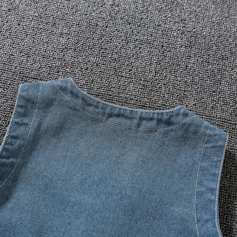 Toddler Boy Trendy 100% Cotton Button Pocket Design Blue Denim Vest Blue big image 5