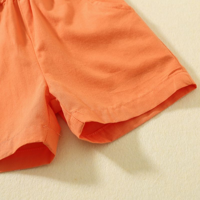 2pcs Toddler Girl 100% Cotton Notched Collar Button Design Short-sleeve Orange Shirt and Shorts Suit Set Orange big image 2
