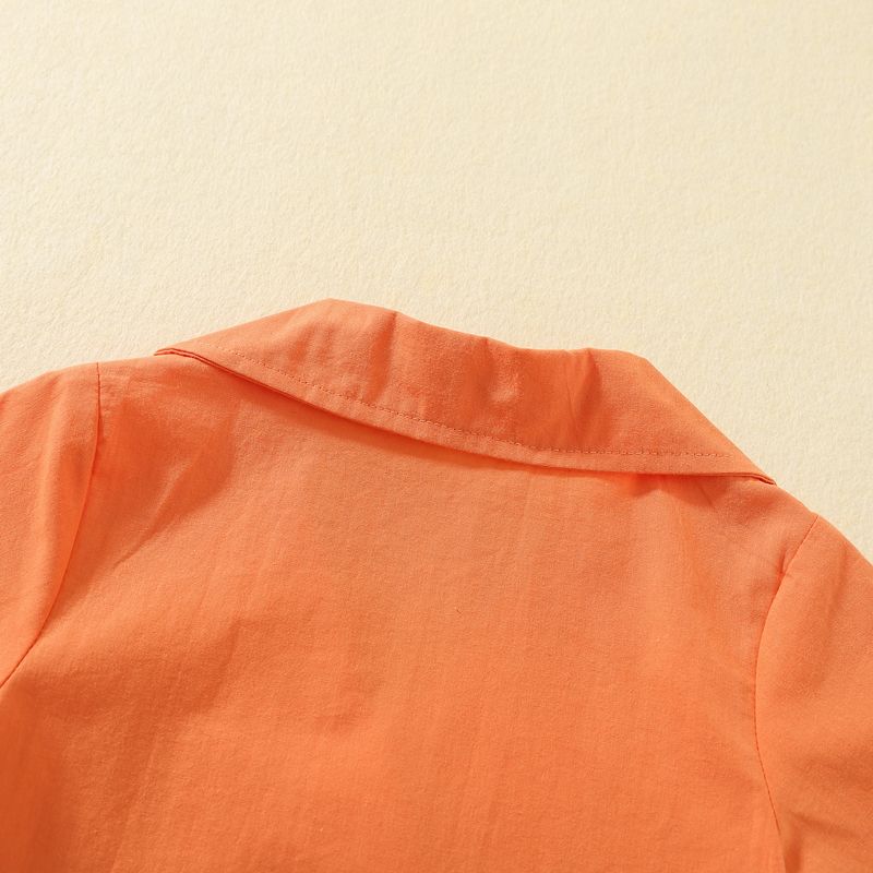 2pcs Toddler Girl 100% Cotton Notched Collar Button Design Short-sleeve Orange Shirt and Shorts Suit Set Orange big image 4