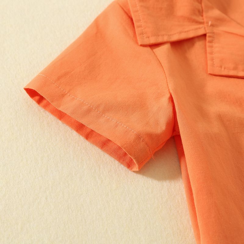 2pcs Toddler Girl 100% Cotton Notched Collar Button Design Short-sleeve Orange Shirt and Shorts Suit Set Orange big image 6