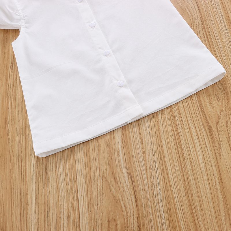 2pcs Toddler Girl Button Design Flutter-sleeve White Shirt and Floral Print Shorts Set Multi-color big image 4