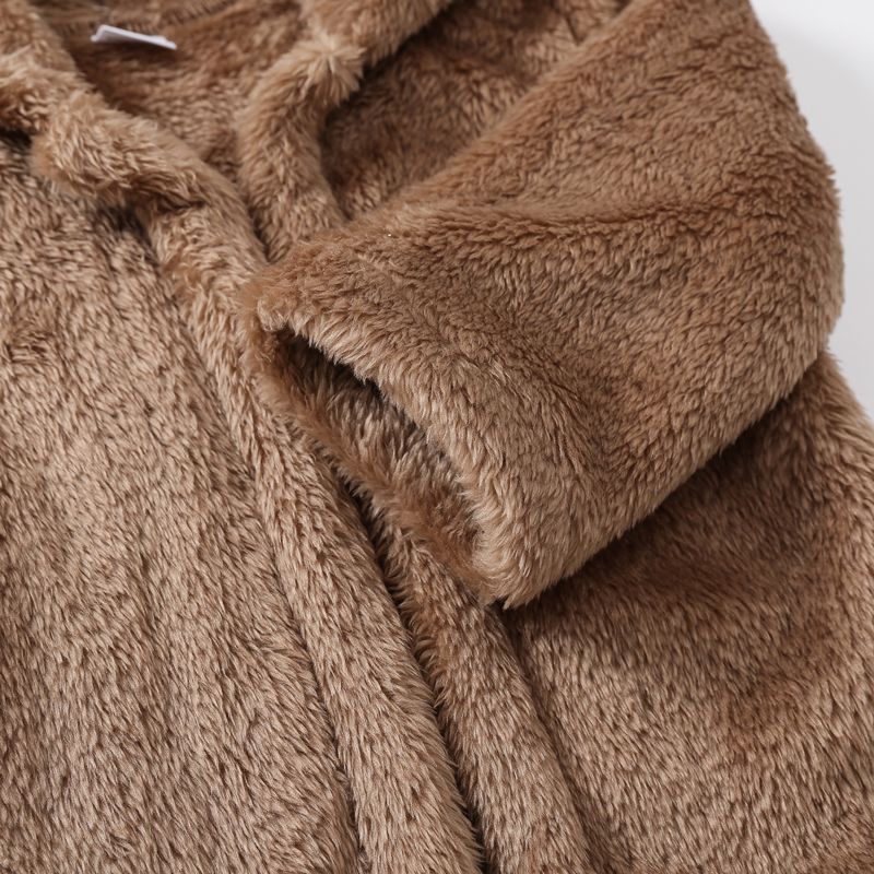 Toddler Girl/Boy Basic Solid Color Polar Fleece Hooded Coat Brown big image 4
