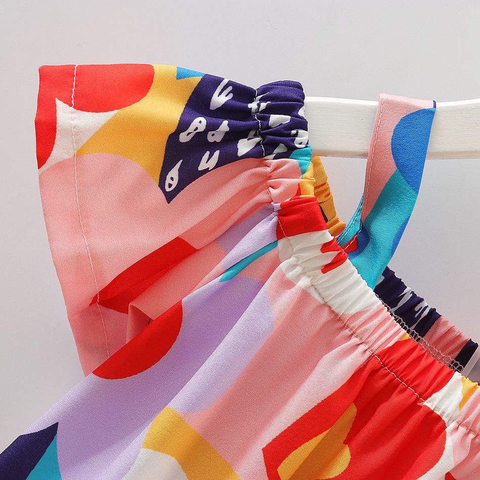 2pcs Baby Girl Colorful Floral Print Cold Shoulder Short-sleeve Top and Shorts Set Multi-color big image 4