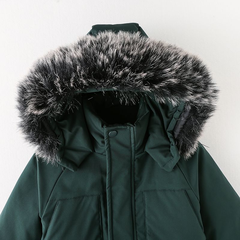 Toddler Boy/Girl Trendy Faux Fur Hooded Zipper Parka Coat Dark Green big image 3