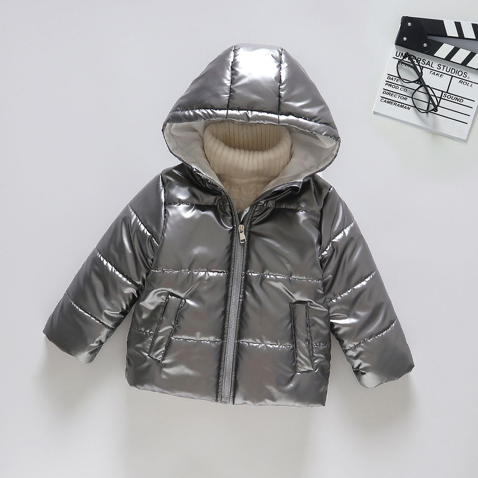 Toddler Boy/Girl Trendy Metallic Waterproof Windproof Waterproof Hooded Coat Dark Grey big image 1