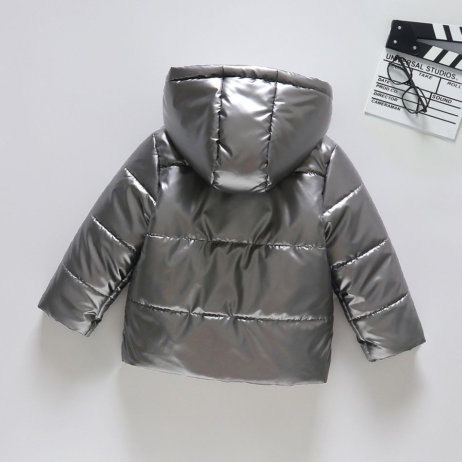 Toddler Boy/Girl Trendy Metallic Waterproof Windproof Waterproof Hooded Coat Dark Grey big image 2