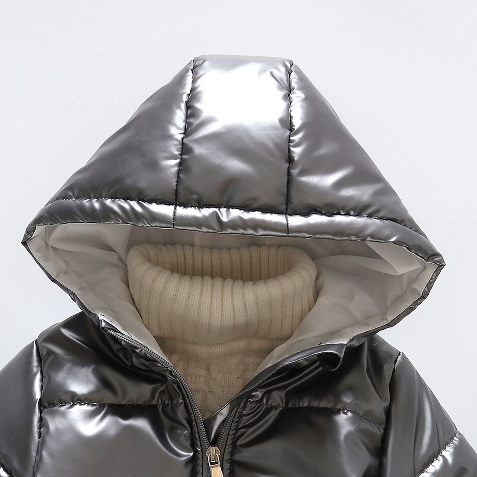 Toddler Boy/Girl Trendy Metallic Waterproof Windproof Waterproof Hooded Coat Dark Grey big image 3