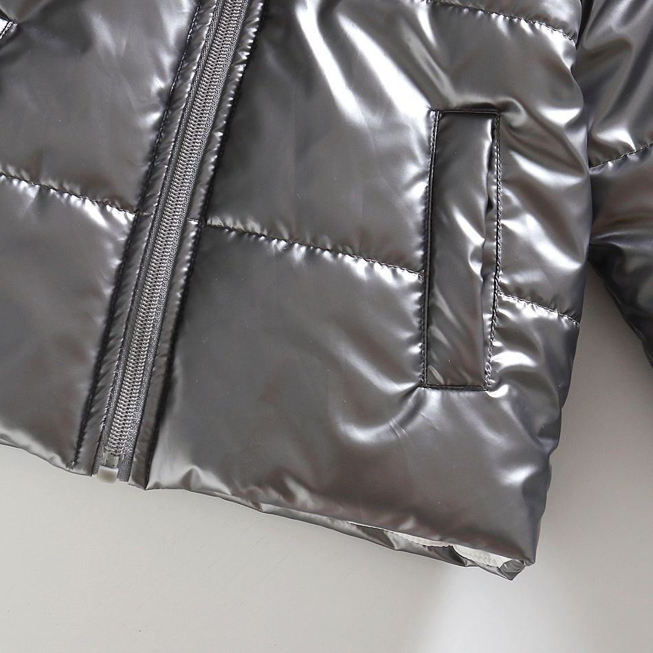 Toddler Boy/Girl Trendy Metallic Waterproof Windproof Waterproof Hooded Coat Dark Grey big image 5
