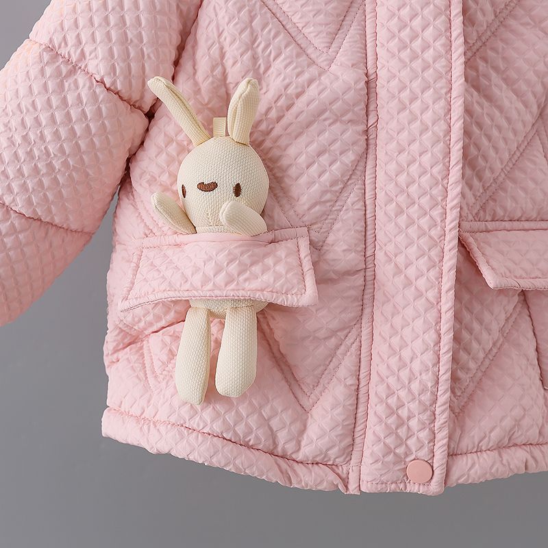 Toddler Girl Playful Bear Doll Design Hooded Padded Coat Pink big image 5