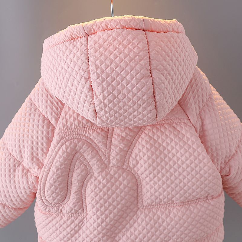 Toddler Girl Playful Bear Doll Design Hooded Padded Coat Pink big image 7
