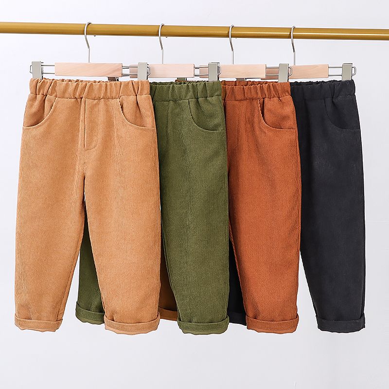 Toddler Boy/Girl Basic Solid Color Elasticized Cotton Corduroy Pants Army green big image 3