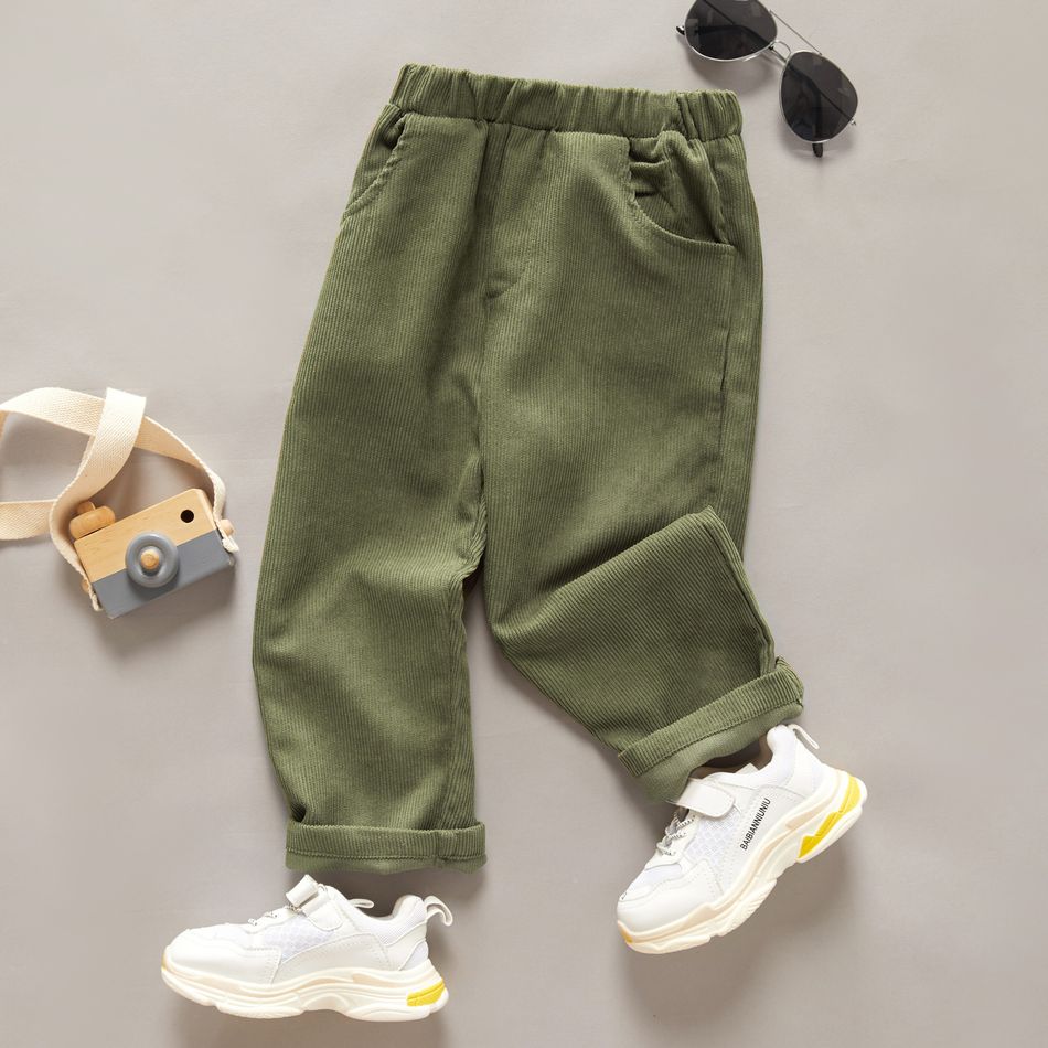 Toddler Boy/Girl Basic Solid Color Elasticized Cotton Corduroy Pants Army green big image 4