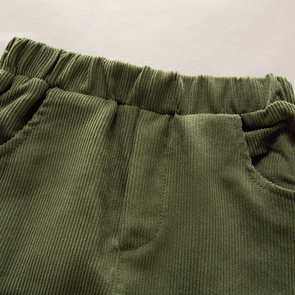 Calças de veludo cotelê de algodão elástico básico para menino/menina infantil Exército Verde big image 5