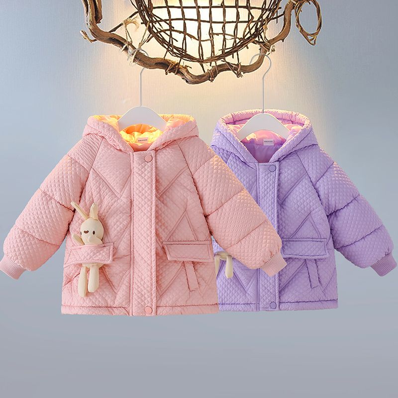 Toddler Girl Playful Bear Doll Design Hooded Padded Coat Pink big image 1
