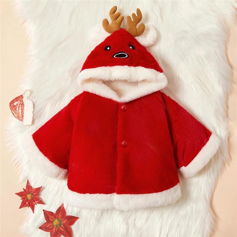 Kleinkind Mädchen/Junge Weihnachten Hirschgeweih Design Fleece Mantel mit Kapuze rot big image 1